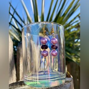 Purple Jasper; Faux Pearl & Gold handmade Beaded Earrings